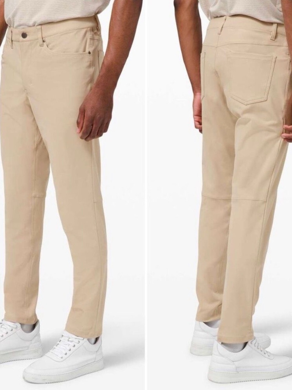 LULULEMON ABC PANTS Slim Fit Trouser Warpstreme KHAKI BEIGE Stretch 33x32.5